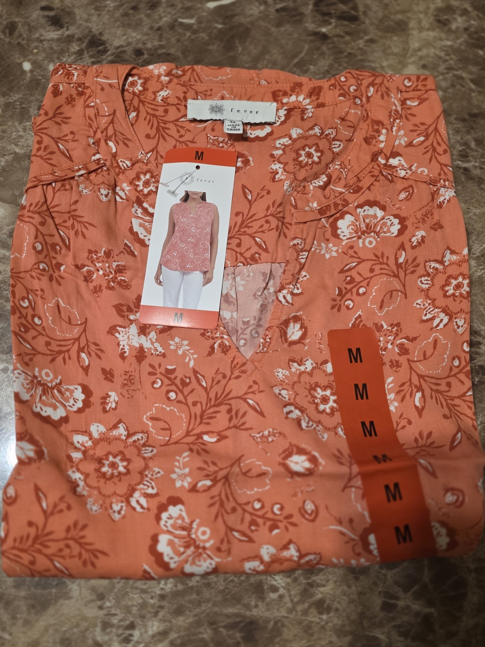 Fever Women's Coral Floral Sleeveless Top